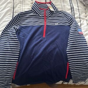 Vineyard Vines Navy and White Striped Hoodie with Red Accents